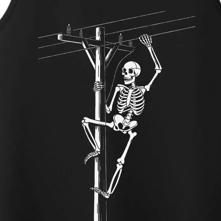 Funny Skeleton Electric Cable Lineman Spooky Halloween Performance Tank