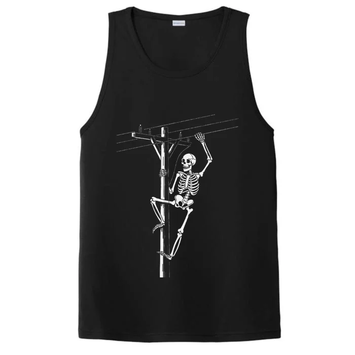 Funny Skeleton Electric Cable Lineman Spooky Halloween Performance Tank