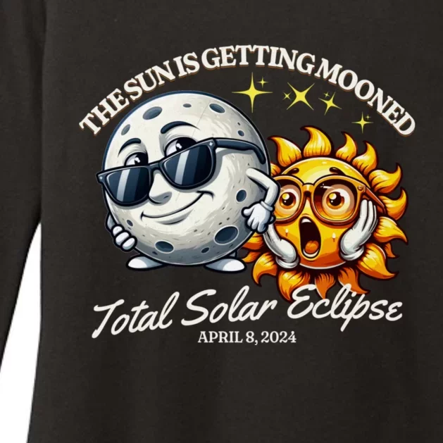 Funny Solar Eclipse April 2024 Sun Is Getting Mooned Womens CVC Long Sleeve Shirt