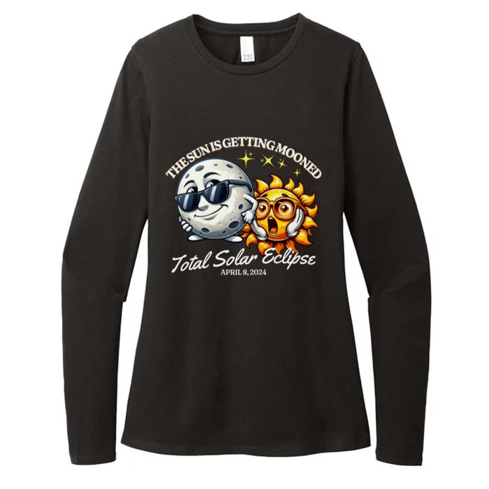 Funny Solar Eclipse April 2024 Sun Is Getting Mooned Womens CVC Long Sleeve Shirt