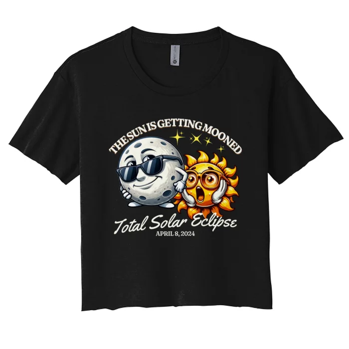 Funny Solar Eclipse April 2024 Sun Is Getting Mooned Women's Crop Top Tee