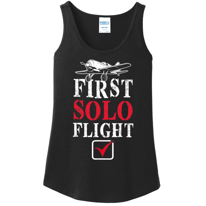 First Solo Flight Check New Pilot Aeronaut Vintage Airplane Ladies Essential Tank