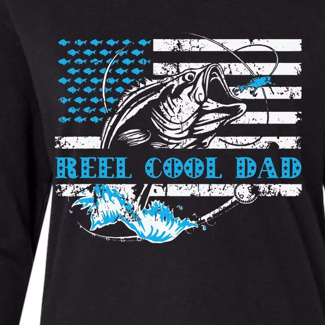 Fishing Stuff For Fathers Day Reel Cool Dad American Flag Womens Cotton Relaxed Long Sleeve T-Shirt