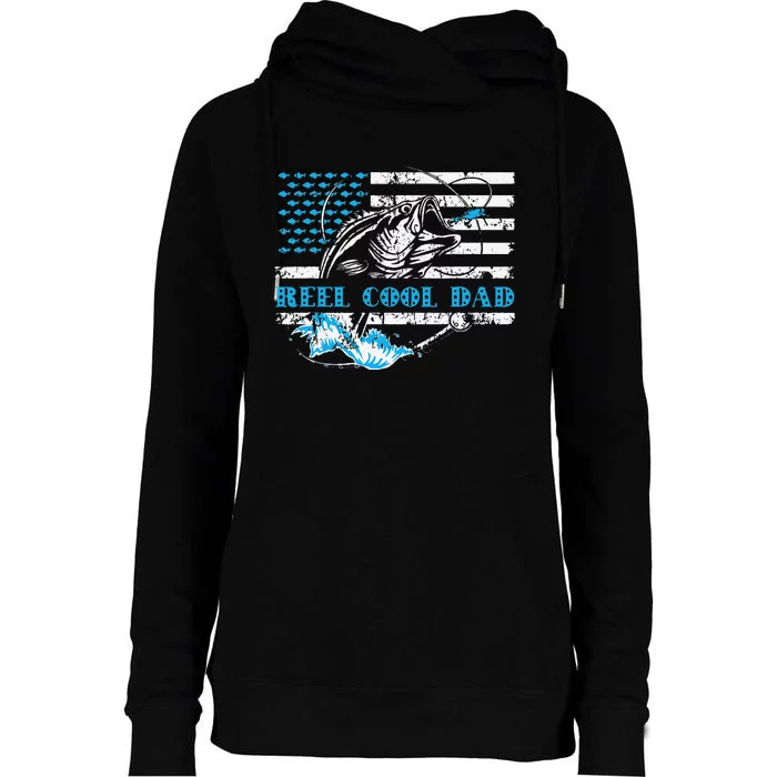 Fishing Stuff For Fathers Day Reel Cool Dad American Flag Womens Funnel Neck Pullover Hood