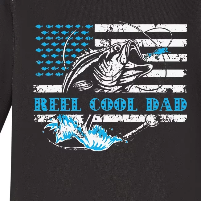 Fishing Stuff For Fathers Day Reel Cool Dad American Flag Baby Long Sleeve Bodysuit