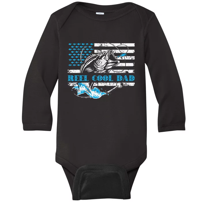 Fishing Stuff For Fathers Day Reel Cool Dad American Flag Baby Long Sleeve Bodysuit