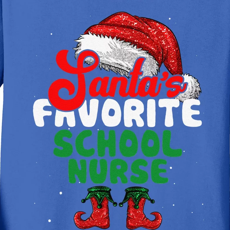 Funny Santas Favorite School Nurse Christmas Kids Long Sleeve Shirt