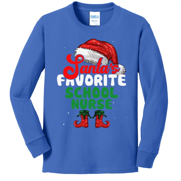 Funny Santas Favorite School Nurse Christmas Kids Long Sleeve Shirt