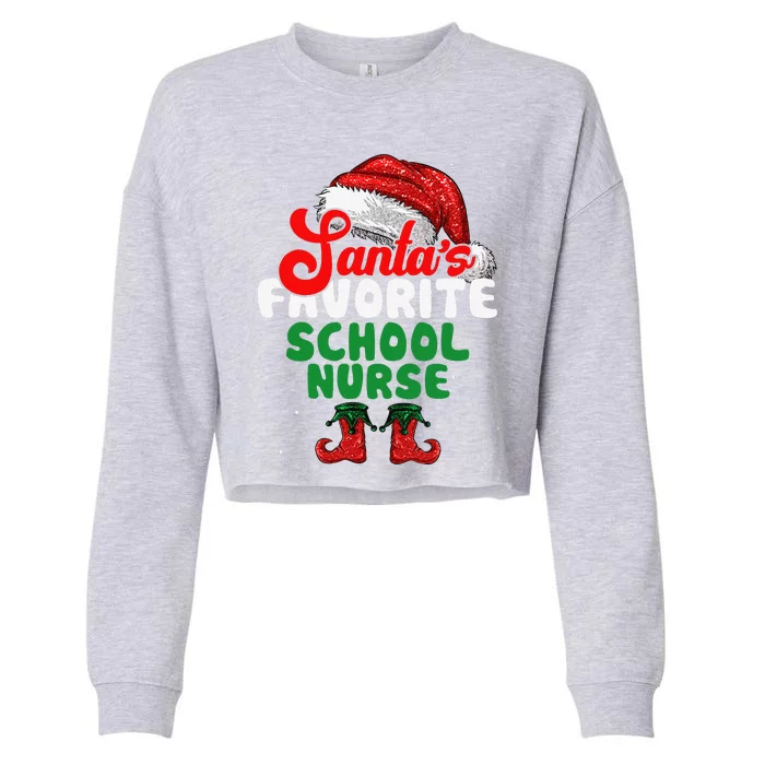 Funny Santas Favorite School Nurse Christmas Cropped Pullover Crew