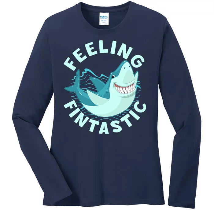 Funny Shark Feeling Fintastic Shark Week Fan Ladies Long Sleeve Shirt