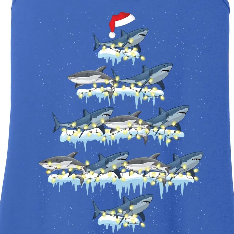 Funny Shark Fish Xmas Lighting Tree Santa Shark Christmas Gift Ladies Essential Tank