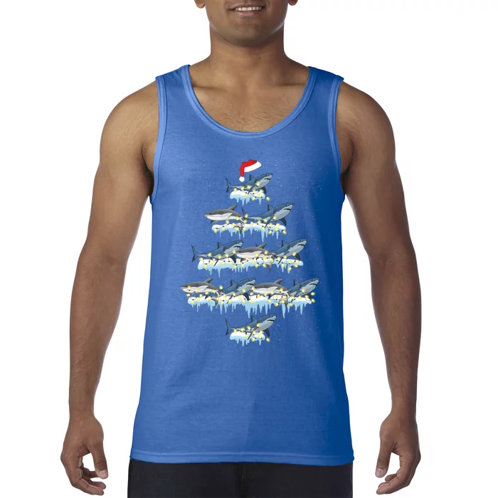 Funny Shark Fish Xmas Lighting Tree Santa Shark Christmas Gift Tank Top