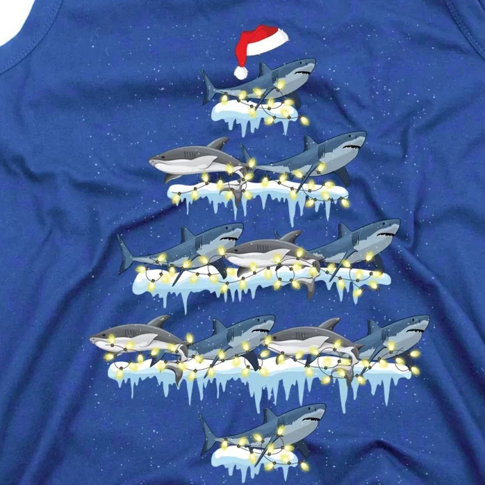 Funny Shark Fish Xmas Lighting Tree Santa Shark Christmas Gift Tank Top