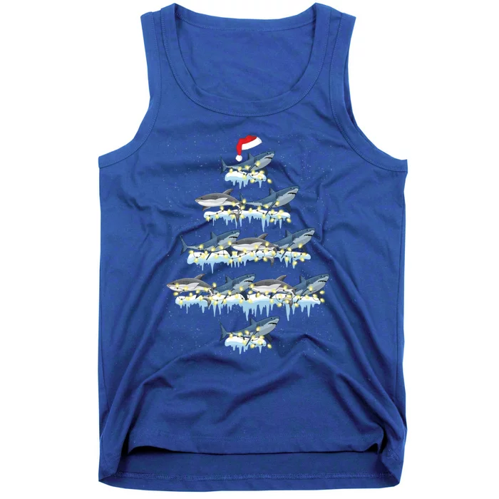 Funny Shark Fish Xmas Lighting Tree Santa Shark Christmas Gift Tank Top