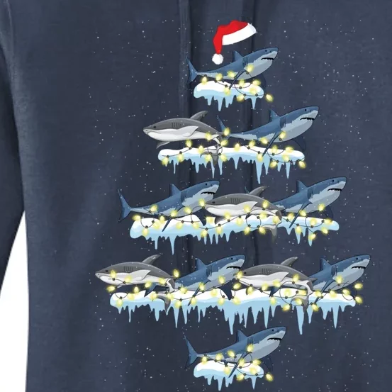 Funny Shark Fish Xmas Lighting Tree Santa Shark Christmas Gift Women's Pullover Hoodie