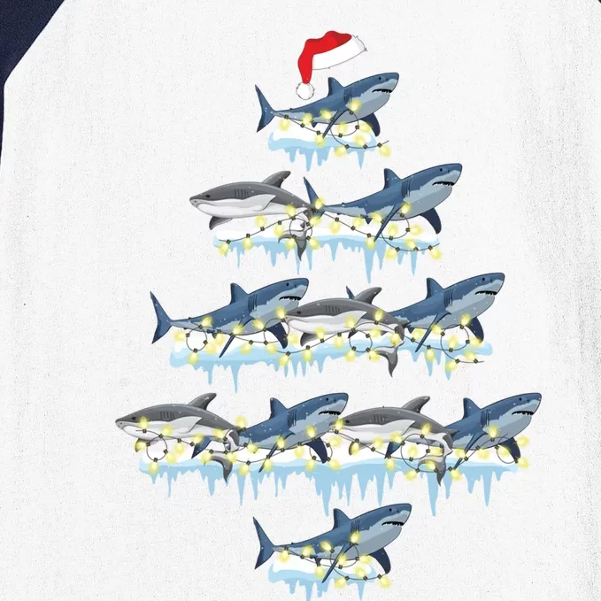 Funny Shark Fish Xmas Lighting Tree Santa Shark Christmas Gift Baseball Sleeve Shirt