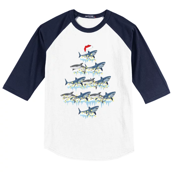 Funny Shark Fish Xmas Lighting Tree Santa Shark Christmas Gift Baseball Sleeve Shirt