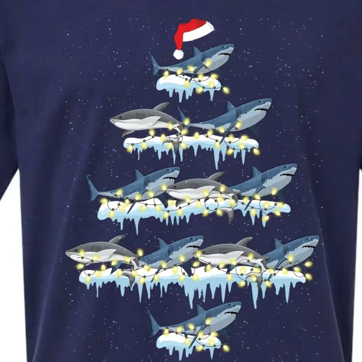 Funny Shark Fish Xmas Lighting Tree Santa Shark Christmas Gift Sueded Cloud Jersey T-Shirt