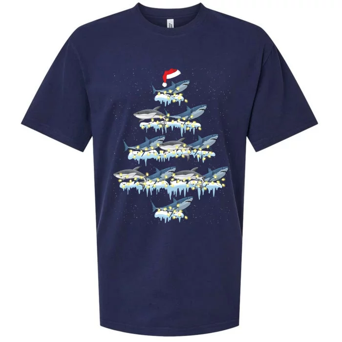 Funny Shark Fish Xmas Lighting Tree Santa Shark Christmas Gift Sueded Cloud Jersey T-Shirt