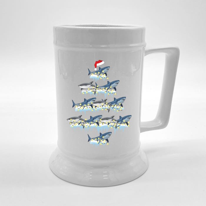 Funny Shark Fish Xmas Lighting Tree Santa Shark Christmas Gift Front & Back Beer Stein