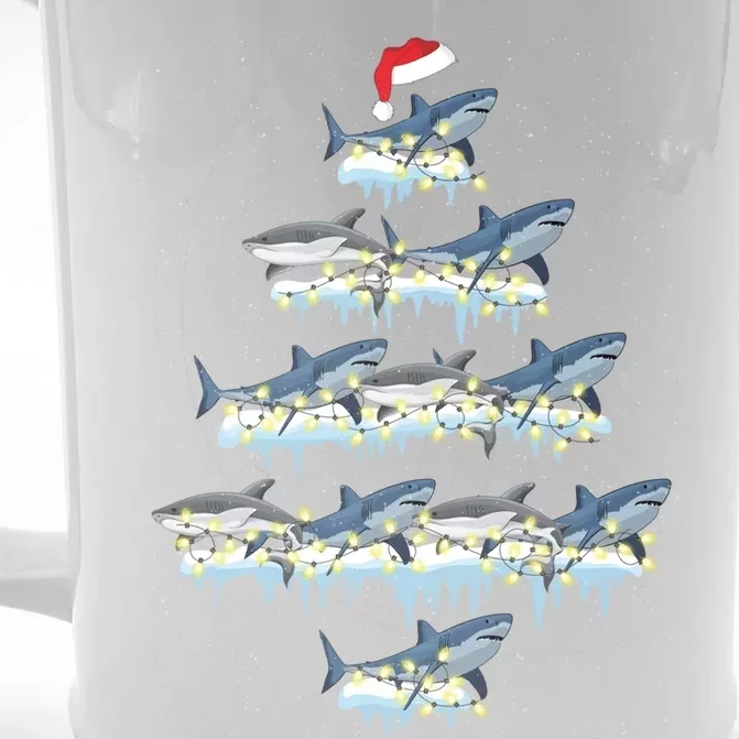 Funny Shark Fish Xmas Lighting Tree Santa Shark Christmas Gift Front & Back Beer Stein