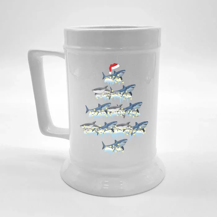 Funny Shark Fish Xmas Lighting Tree Santa Shark Christmas Gift Front & Back Beer Stein