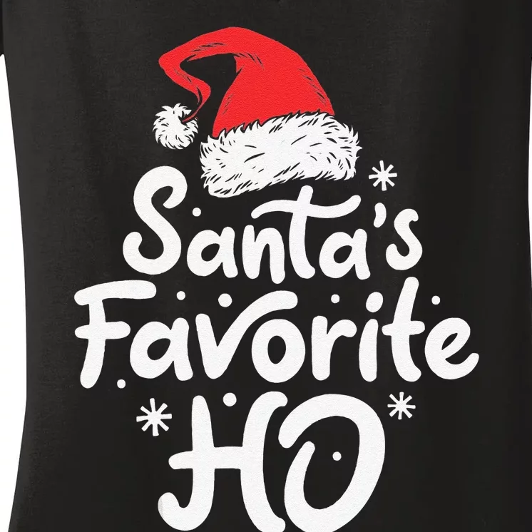 Funny SantaS Favorite Ho Funny Christmas Xmas Santa Hat Women's V-Neck T-Shirt