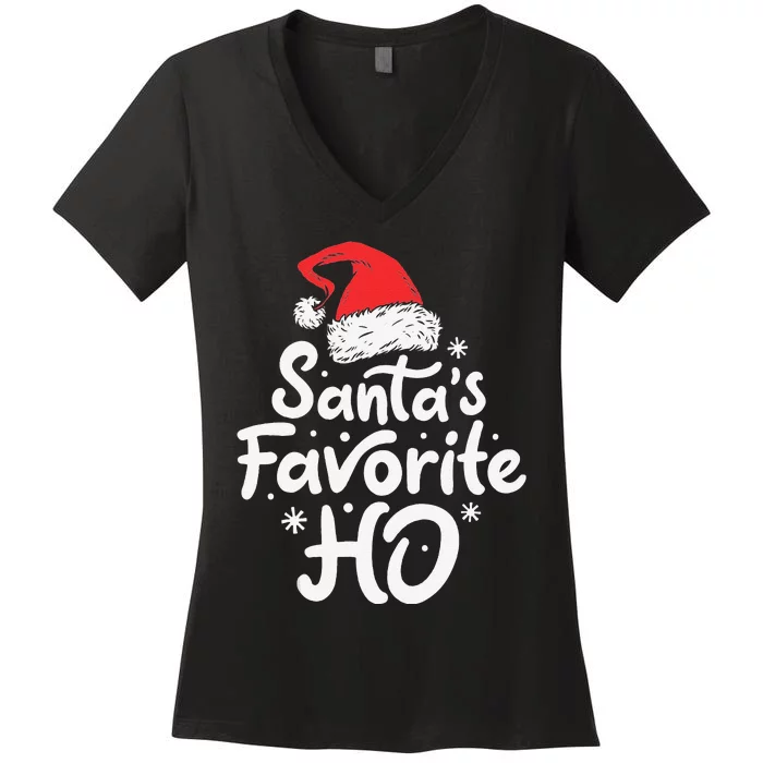 Funny SantaS Favorite Ho Funny Christmas Xmas Santa Hat Women's V-Neck T-Shirt