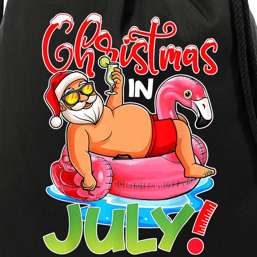 Funny Santa Flamingo Float Christmas In July Summer Vacation Drawstring Bag