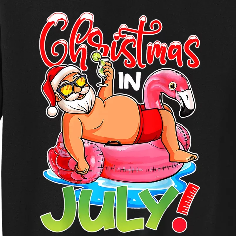 Funny Santa Flamingo Float Christmas In July Summer Vacation Tall Sweatshirt