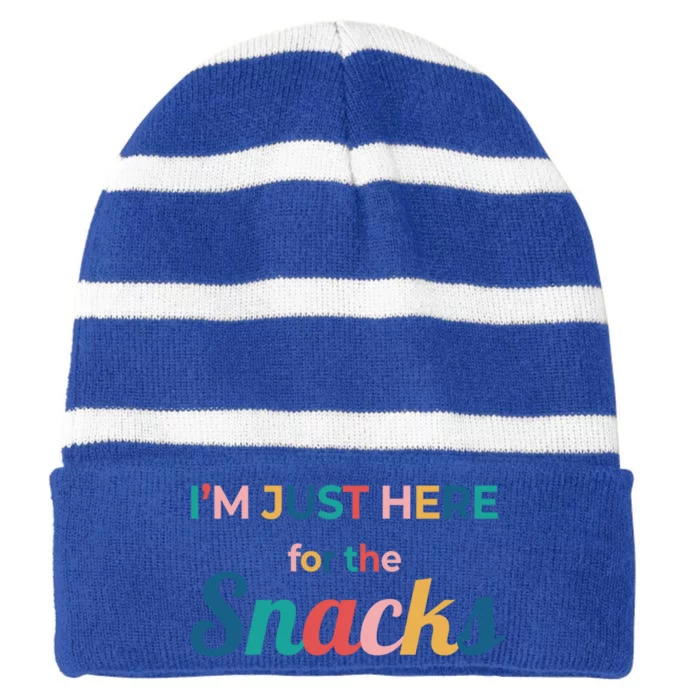 Funny Sarcastic Foodie Gift I'm Just Here For The Snacks Funny Gift Striped Beanie with Solid Band