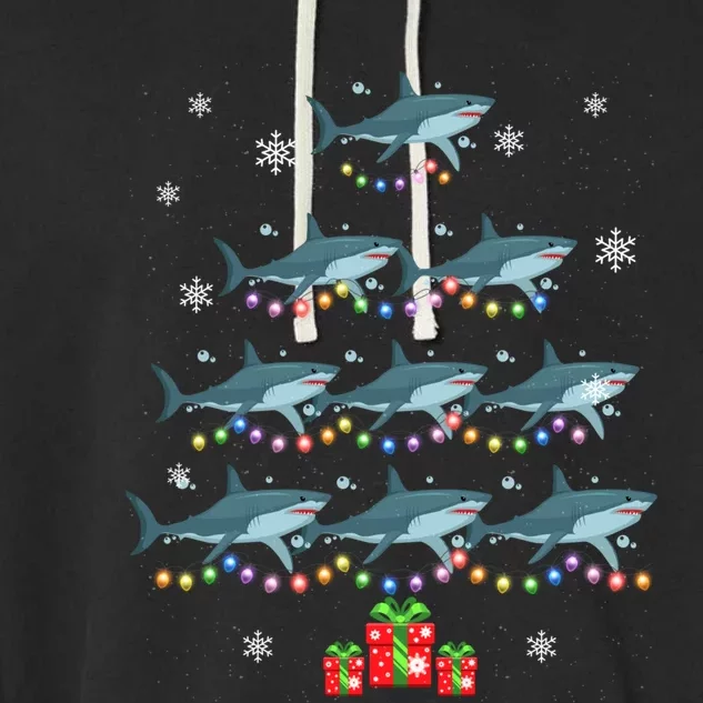 Funny Shark Fish Xmas Lighting Tree Santa Shark Christmas Meaningful Gift Garment-Dyed Fleece Hoodie