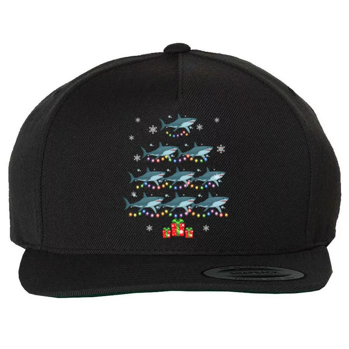 Funny Shark Fish Xmas Lighting Tree Santa Shark Christmas Meaningful Gift Wool Snapback Cap