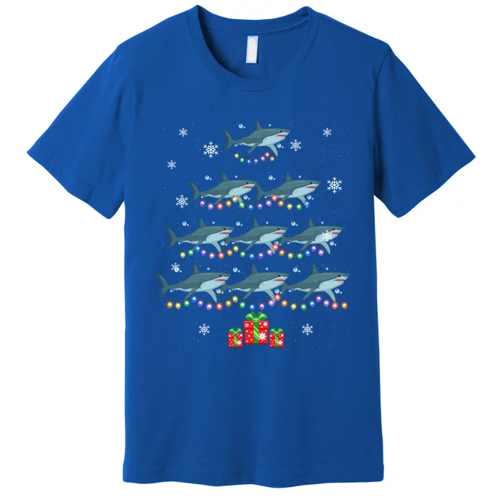 Funny Shark Fish Xmas Lighting Tree Santa Shark Christmas Meaningful Gift Premium T-Shirt