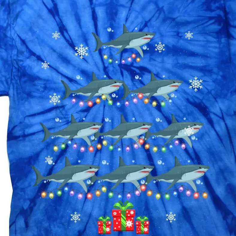 Funny Shark Fish Xmas Lighting Tree Santa Shark Christmas Meaningful Gift Tie-Dye T-Shirt