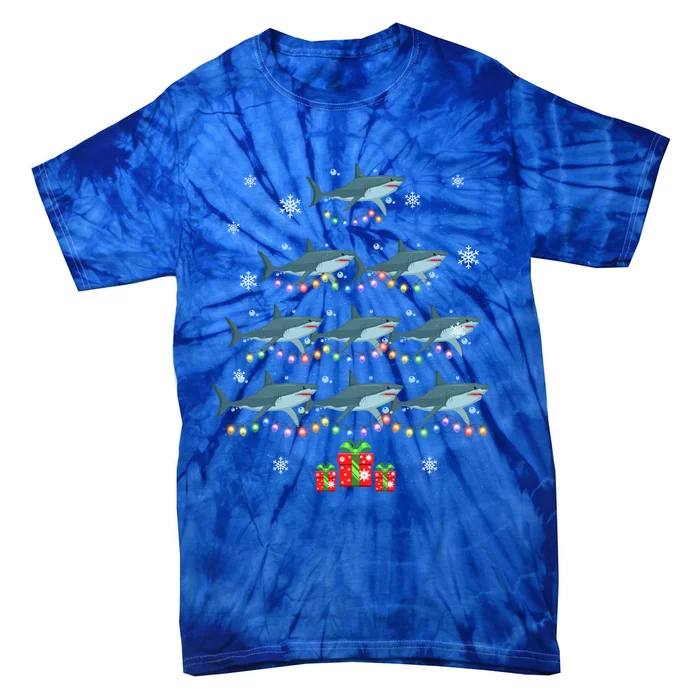 Funny Shark Fish Xmas Lighting Tree Santa Shark Christmas Meaningful Gift Tie-Dye T-Shirt