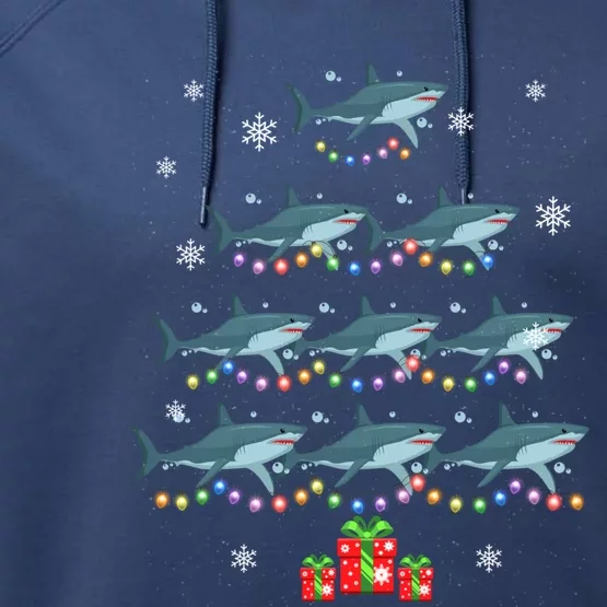 Funny Shark Fish Xmas Lighting Tree Santa Shark Christmas Meaningful Gift Performance Fleece Hoodie