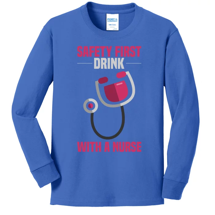 Funny Safety First With A Nurse Gift For Rn Lpn Kids Long Sleeve Shirt