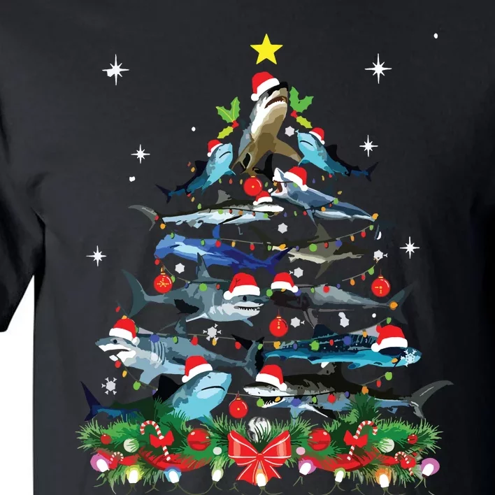 Funny Shark Fish Xmas Lighting Tree Santa Shark Christmas Tall T-Shirt