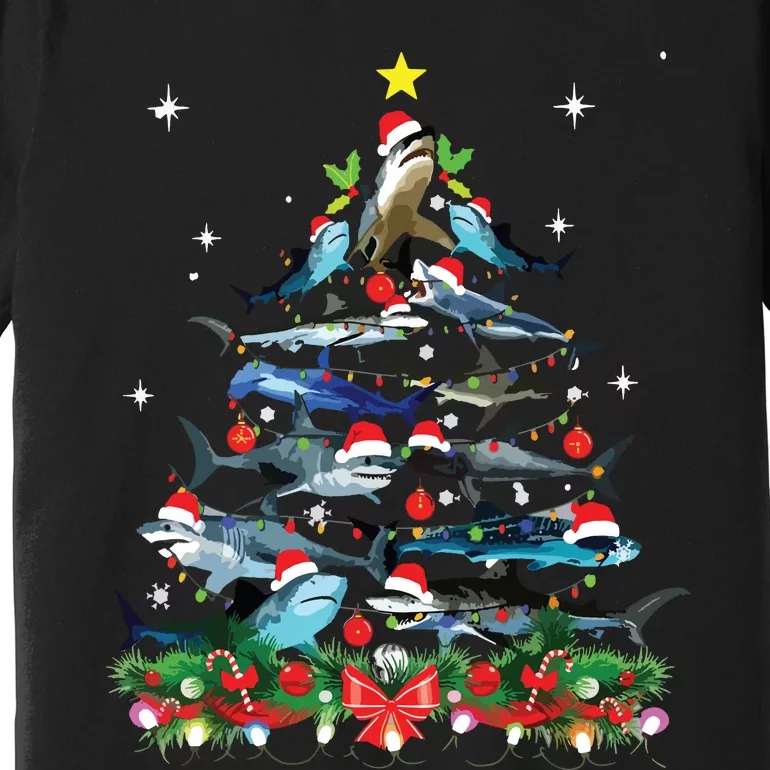 Funny Shark Fish Xmas Lighting Tree Santa Shark Christmas Premium T-Shirt