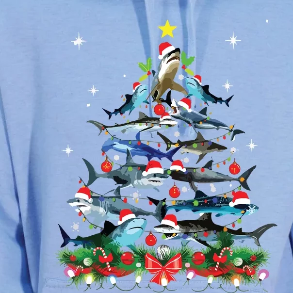 Funny Shark Fish Xmas Lighting Tree Santa Shark Christmas Unisex Surf Hoodie