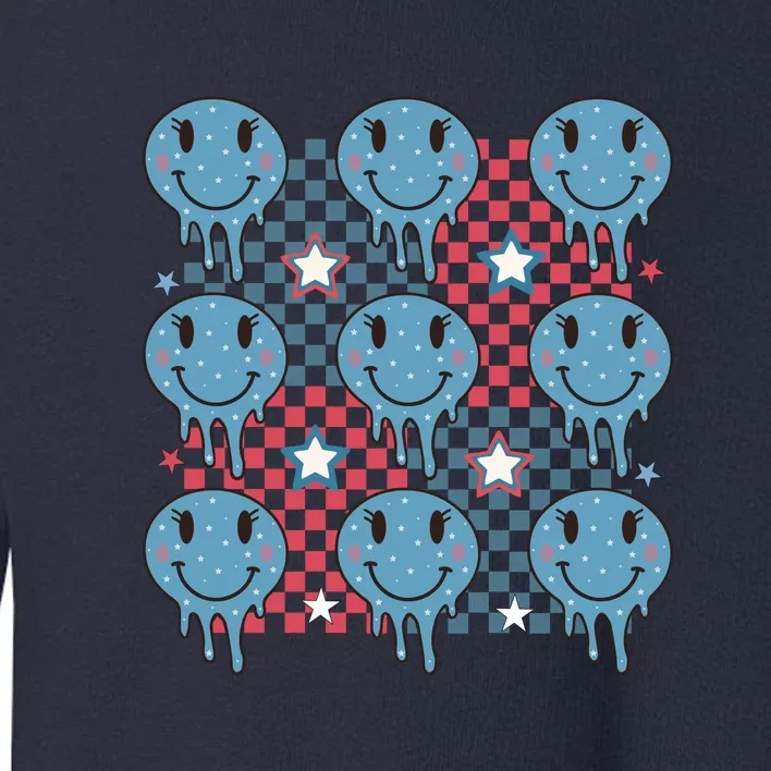 Funny Smiley Face Happy 4th Of July Retro Gift Toddler Sweatshirt