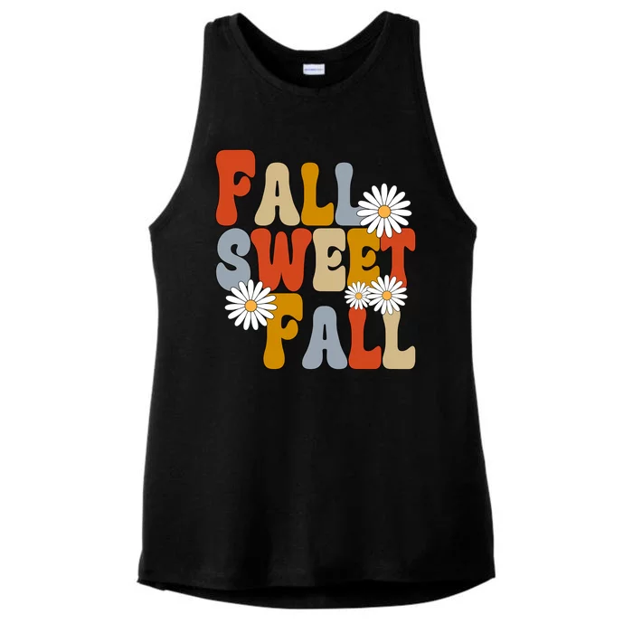 Fall Sweet Fall Retro Flower Ladies Tri-Blend Wicking Tank