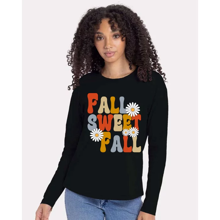 Fall Sweet Fall Retro Flower Womens Cotton Relaxed Long Sleeve T-Shirt