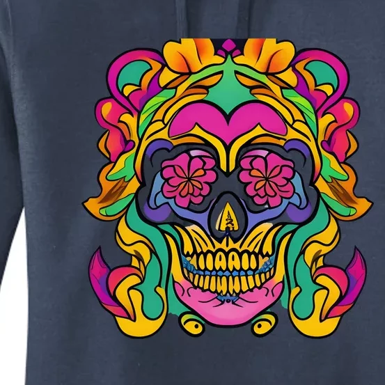 Floral Skull Flowers At Skull Skeleton Halloween Portrait Women's Pullover Hoodie