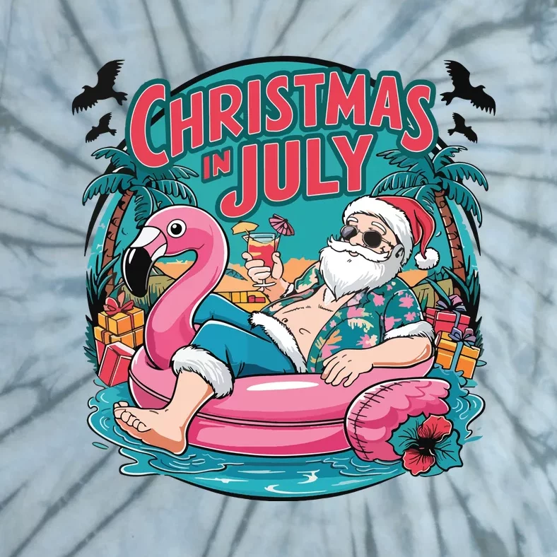 Funny Santa Flamingo Christmas In July Summer Xmas Tie-Dye T-Shirt