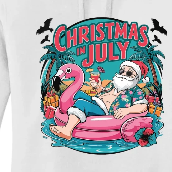 Funny Santa Flamingo Christmas In July Summer Xmas Women's Pullover Hoodie