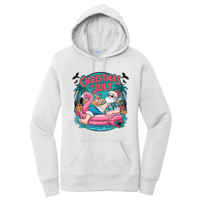 Funny Santa Flamingo Christmas In July Summer Xmas Women's Pullover Hoodie