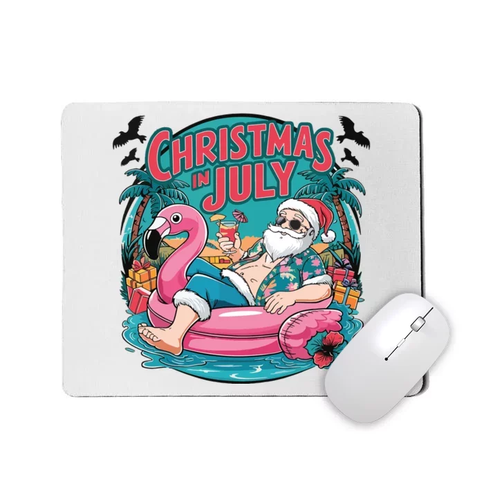 Funny Santa Flamingo Christmas In July Summer Xmas Mousepad