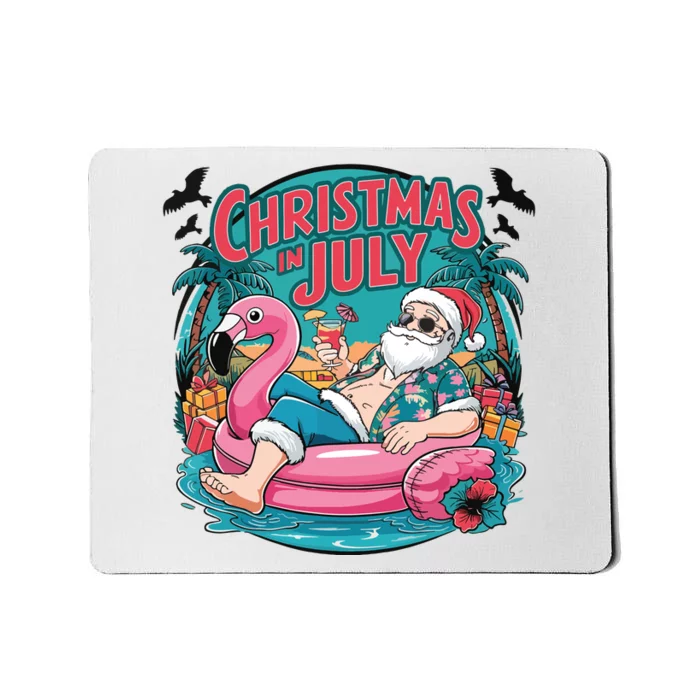 Funny Santa Flamingo Christmas In July Summer Xmas Mousepad